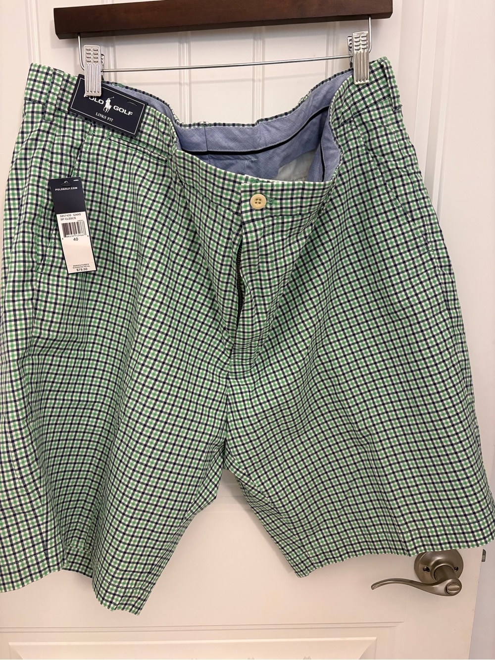 Ralph Lauren Polo Green and Navy Check Performance Flat-Front Golf Shorts